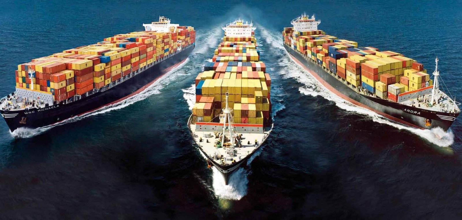 Container ships under way at sea