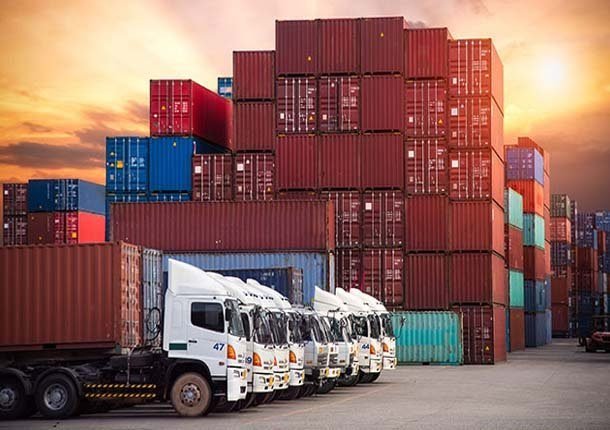Containers stacked in the yard